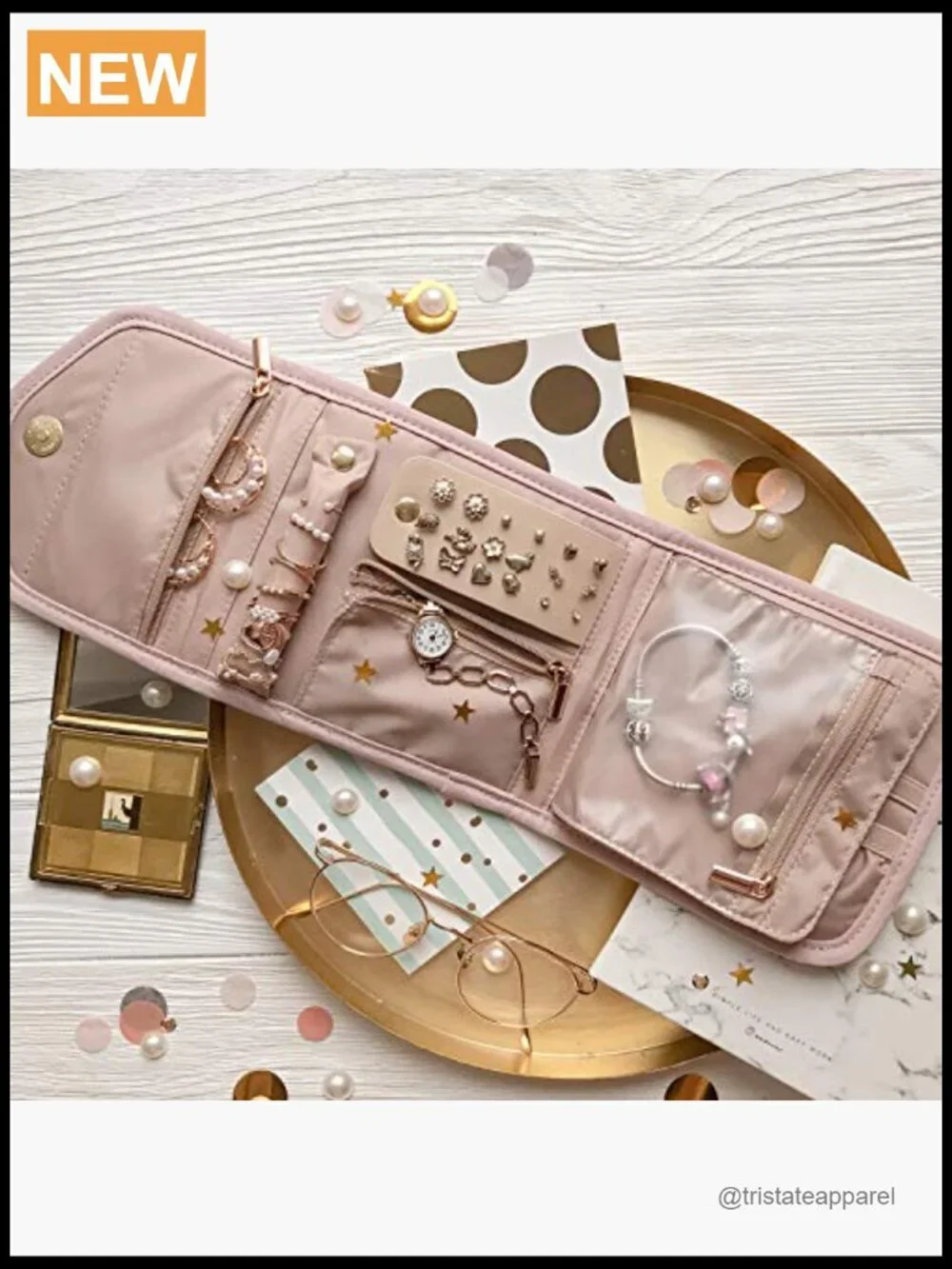 Travel Jewelry Organizer Case Foldable Jewelry Roll for Rings, Necklaces,